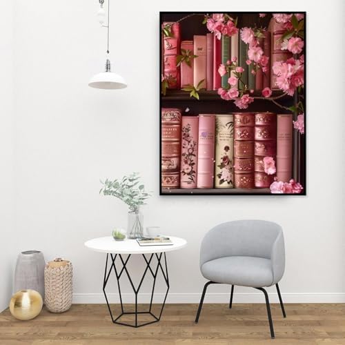 Canrichshop Books Paint by Numbers Kit for Adults,Bookshelf DIY Acrylic Painting Kit for Beginners Unframed,Flowers Easy Adult Paint by Number Kits on Canvas for Decor 16x20inch - Image 4