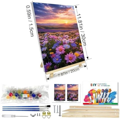 JOOZ Flowers Paint by Numbers Kit for Adults with Frame, Sunset Mountain Paint by Number with Easel, DIY Adult Paint by Number Kits on Canvas Landscape for Home Wall Decor 8 x 12 Inch - Image 2
