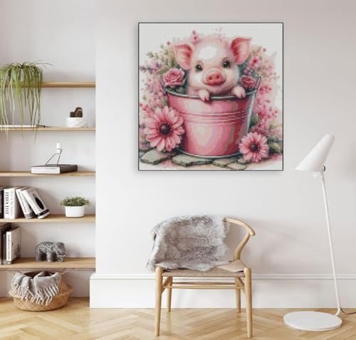 Cute Pig Stamped Cross Stitch Kits for Adults Beginner, Flowers Dimensions Needlepoint Art Crafts Embroidery Kits for Adults Beginners 13.7x13.7 inches - Image 6