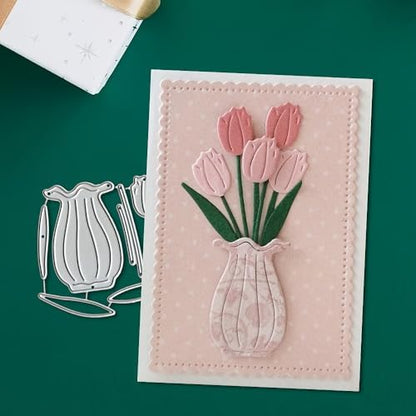 Lapoo Flowers Cutting Die for Scrapbooking - Durable Metal Cutting Die for DIY Scrapbook Photo Album Decorative Paper Card, Metal Card Making Supplies (Hyacinths in The Vase 3 x 2.8 in) by LAPOO