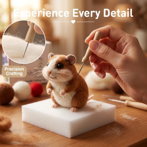 DIY Needle Felting Kit Cute Hamster Guinea Pig – Needle Felting Starter Kit with Fiber Roving, Needles, Felting Pad & Instructions | Felted Small Animal Kit for Beginners Adults | DIY Craft Gift - Image 4