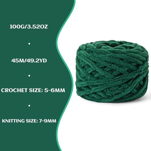 3 Pack Plush Chenille Chunky Yarn 100g (49.2yd) - Fluffy Velvet Yarn Crochet for Blanket Knitting and Crocheting - Baby Yarn for Crocheting Soft - Amigurumi Yarn (3 Dark Green) - Image 3