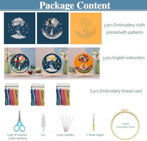 FEIYUENO 3 Sets Embroidery Starter Kits for Beginners Adults (Ballon) - Image 2