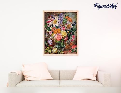 Figured'Art Paint by Numbers Kit for Adults Flowers in All Colours 16"x20" - Craft Art Painting Rolled Canvas with DIY Wooden Frame - Image 4