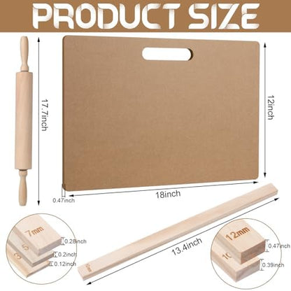 Newtay 12 Pcs Pottery Tools Include 1 Wood Rolling Pin Sculpting Polymer Clay Tools 1 Portable Wedging Board for Pottery with Built in Handle and 10 Pcs 5 Size Pottery Teaching Rolling Mud Stick Guide - Image 2