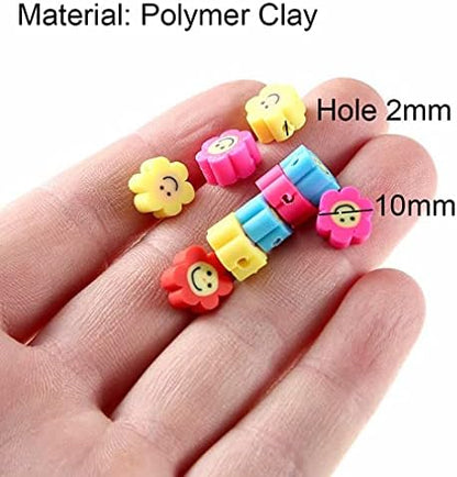 100pcs Mixed Polymer Clay Spacer Beads for Women Jewelry Making DIY Bracelet Necklace Hair Clip Accessories (Smile Face Flower) - Image 2