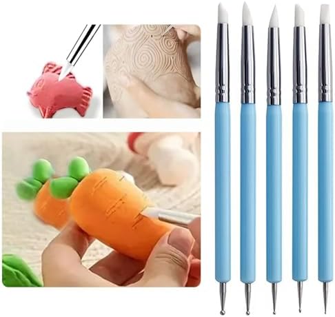 9Pcs Clay Sculpting Tool Set, Blue Dual-Ended Silicone Clay Brushes & Ball Stylus Tools, Professional Polymer Clay Kit for Sculpting, Texturing & Detailing, Ideal for Pottery, Ceramic & DIY Crafts - Image 2