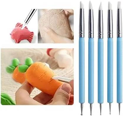 9Pcs Clay Sculpting Tool Set, Blue Dual-Ended Silicone Clay Brushes & Ball Stylus Tools, Professional Polymer Clay Kit for Sculpting, Texturing & Detailing, Ideal for Pottery, Ceramic & DIY Crafts - Image 2