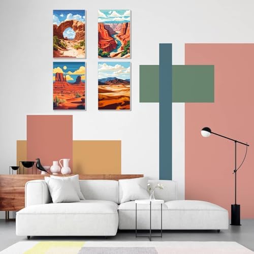 4 Pack Framed Paint by Numbers Kit for Adults Beginner Canvas Painting by Numbers for Adults National Park Easy Adult Paint by Number Kits with Frame Landscapes Watercolor Painting by Number 8x12 Inch - Image 5