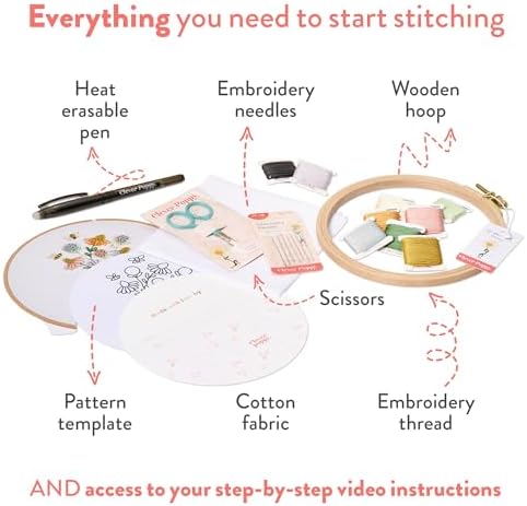 Clever Poppy Bee Happy Beginner Embroidery Kit – Easy Embroidery Kit for Beginners with Hoop, Thread & Patterns – Hand Embroidery Kit for Adults and Teens – Complete Embroidery Starter Kit - Image 3