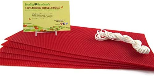 Make Your Own Beeswax Candle Starter Kit - Includes 5 Full Size 100% Beeswax Honeycomb Sheets in Red and Approx. 6 Yards of Cotton Wick. Each Sheet Measures Approx. 8" x 16 1/4". by ToadilyHandmadeBeeswaxCandles