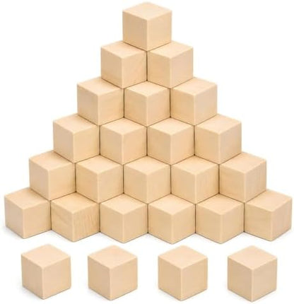 32 Pack Unfinished Wood Blocks 1.5 Inch Solid Wood Cubes for Crafts by Keshufu
