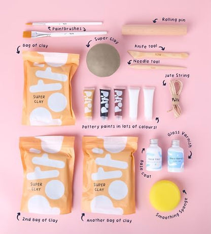 Pott'd Mini Pottery Kits | Air Dry Clay Pottery Kit for Adults | Includes Paints, Brushes, and Potters Tools | Free Online Step-by-Step Tutorial | Perfect for Beginners | Bring The Studio to Your Home - Image 3