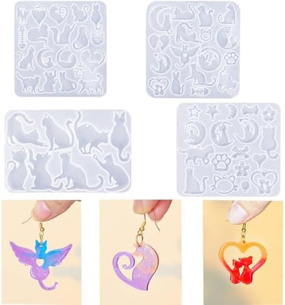 4 Piece Resin Earring Molds ， 60 Unique Shapes UV Cat Resin Molds with Holes Ideal for DIY Silicone Earrings Necklaces Jewelry and Animal Designs Creative Art Gifts by Unknown