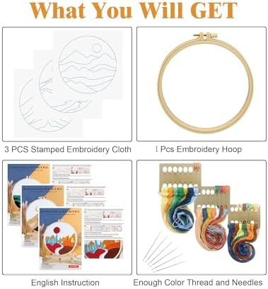 GLTAYLMY Embroidery Kits for Beginners Adults, Stamped Cross Stitch Kits for Adult Beginners Embroidery Starter Kit with Pattern, 3 Embroidery Hoop and Fabric, Needles Threads - Image 2