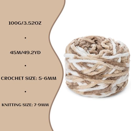 3 Pack Plush Chenille Chunky Yarn 100g (49.2yd) - Fluffy Velvet Yarn Crochet for Blanket Knitting and Crocheting - Baby Yarns for Crocheting Soft - Amigurumi Yarns (3 White Coffee) - Image 3