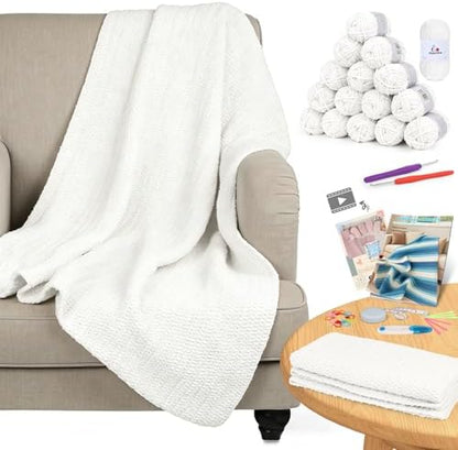Aeelike Crochet Blanket Kit for Beginners, Easy Soft Crochet Kit, White by Aeelikescrochetworld
