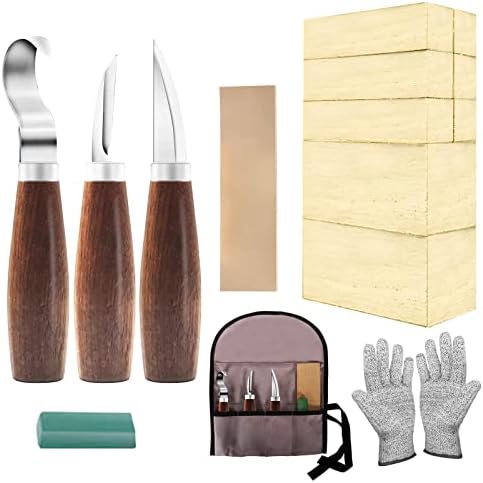 Cor cordium Wood Whittling Kit with Basswood Blocks Sets for Adults and Beginners,Carving Set Includes 3pcs Widdling Knife & 8pcs Blocks & Gloves,Gifts for Christmas,Fathers Day,Mothers Day by Justforyou