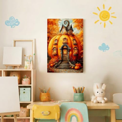 Spandrel Pumpkin House Framed Paint by Numbers Kit for Adult, Halloween Adult Paint by Number Kits on Canvas, DIY Acrylic Oil Easy Autumn Painting by Numbers Fall for Home Wall Decor, 8x12in - Image 3