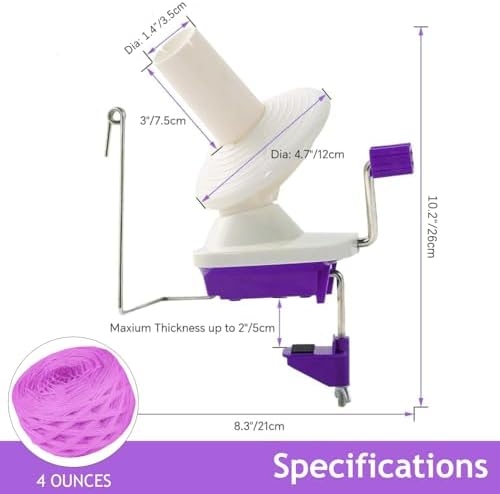 Ayasee Yarn Ball Winder, Yarn Winder Knitting Set Hand Operated Ball Winder with Tabletop Clamp for Yarn Storage (22) (Purple) - Image 3