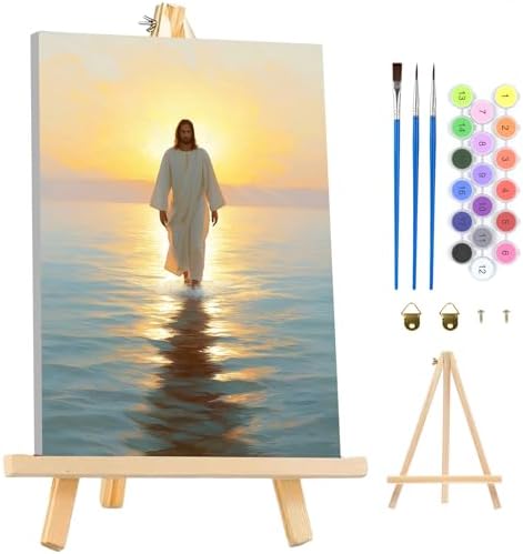 MAXBYE Framed Paint by Numbers Kits for Adults, Jesus Paint by Numbers Kit for Adults with Wooden Easel, Easy DIY Oil Painitings Kits with Tools for Beginners Gift Home Wall Decor 10×14 Inch by MAXBYE