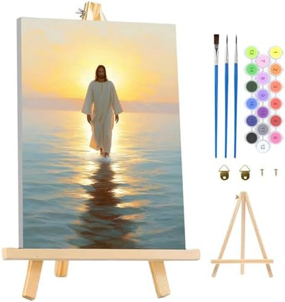 MAXBYE Framed Paint by Numbers Kits for Adults, Jesus Paint by Numbers Kit for Adults with Wooden Easel, Easy DIY Oil Painitings Kits with Tools for Beginners Gift Home Wall Decor 10×14 Inch by MAXBYE