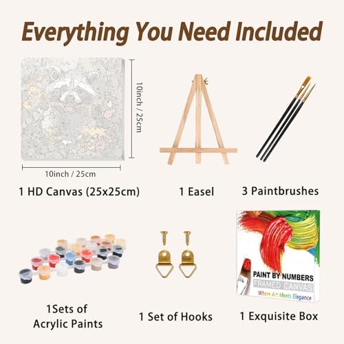 AUKELHJ Framed Paint by Numbers Kit for Adults, Raccoon, 10x10 inch - Image 5