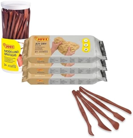 Jovi - Air Dry Modeling Clay, 3 x 1.1lb Ochre Clay Bars with 45 Sculpting Tools (5 Different Models), Pottery Clay for Kids and Adults by Jovi