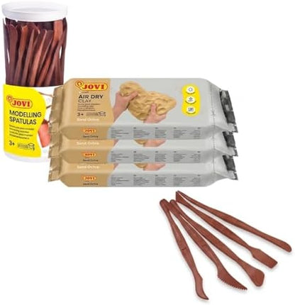 Jovi - Air Dry Modeling Clay, 3 x 1.1lb Ochre Clay Bars with 45 Sculpting Tools (5 Different Models), Pottery Clay for Kids and Adults by Jovi