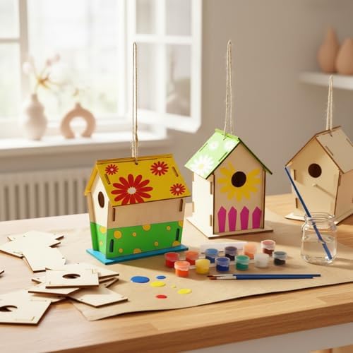 DIY Natural Wood Craft Kit - Pre-Cut Paintable Assembly Set for Home Decor, Yellow - Image 3