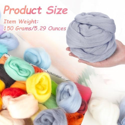 PATIKIL Wool Roving Yarn, 150G/5.3OZ Soft Felting Wool Pure Chunky Roving Yarn Bulk for Needle Felting Knitting Blanket Spinning Weaving DIY Craft, Light Gray - Image 2