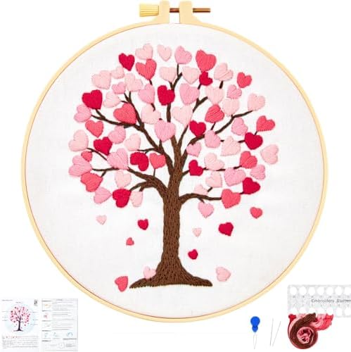 Love Heart Tree Embroidery Kits for Beginners Adults, Valentine's Day Hand Embroidery Kits, Cross Stitch Kits for Adult Anniversary Valentine's Gift, Entire Set of Embroidery Supplies & Video Tutorial by Unknown