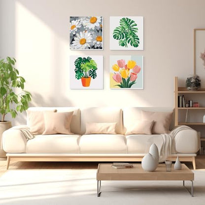 Lxmsja 4 Pack Bold Botanicals Paint by Numbers Kit for Adults, Easy Framed Paint by Numbers for Adults Beginner, DIY Acrylic Oil Painting Craft Kits for Home Wall Decor 8x8 inch - Image 3