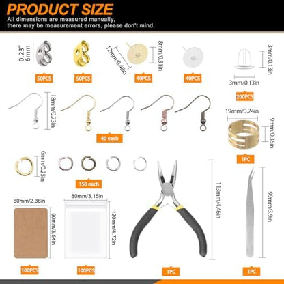 Rustark 1533Pcs Hypoallergenic Earring Making Supplies Kit with Earring Hook, Earring Back, Earring Posts, Jump Ring, Jewelry Pliers, Earring Holder Card, Clear Bag for Jewelry Making Earring Repair - Image 2