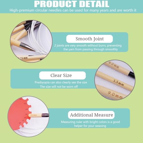 Weabetfu 32inch Bamboo Circular Knitting Needles US Size 13(9mm) - Image 5