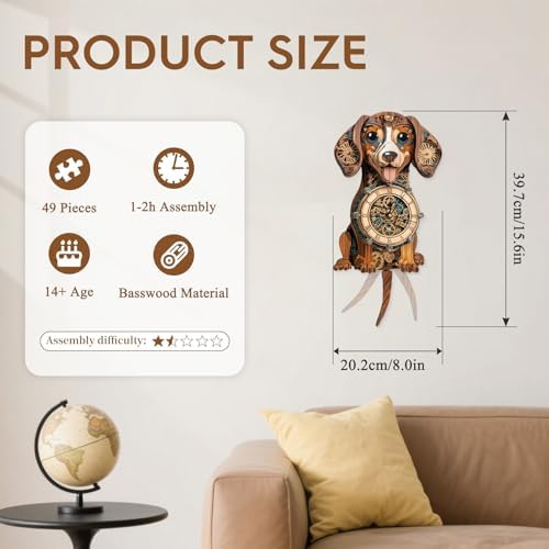 3D Wooden Puzzles for Adults-Dachshund Clock Puzzle-Adult Crafts - Image 3