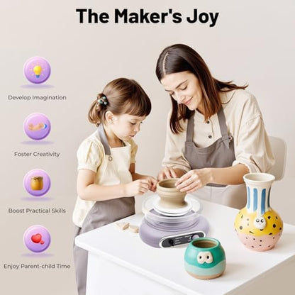 Mini Pottery Wheel Kit, 4.7 Inch Electric Clay Wheel with Foot Pedal and Adjustable Speed, Ceramic Making Machine with 8 Tools for Kids Beginners - Image 2
