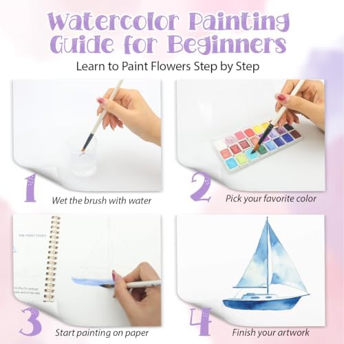 2 Pack Watercolor Workbooks for Beginners with 24 Paint Colors & Pens - Image 6