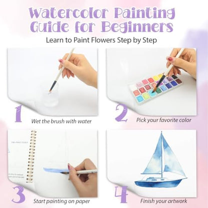 2 Pack Watercolor Workbooks for Beginners with 24 Paint Colors & Pens - Image 6