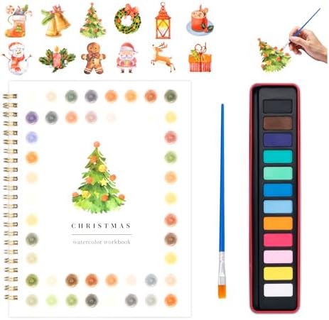 Watercolor Workbook for Adults, Beginner Friendly Watercolor Painting Kit Christmas Water Coloring Book, Nature-Themed Practice Art Gift Water Color Paint Book with Palette and Brush by Kivzex