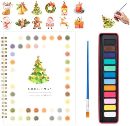 Watercolor Workbook for Adults, Beginner Friendly Watercolor Painting Kit Christmas Water Coloring Book, Nature-Themed Practice Art Gift Water Color Paint Book with Palette and Brush by Kivzex