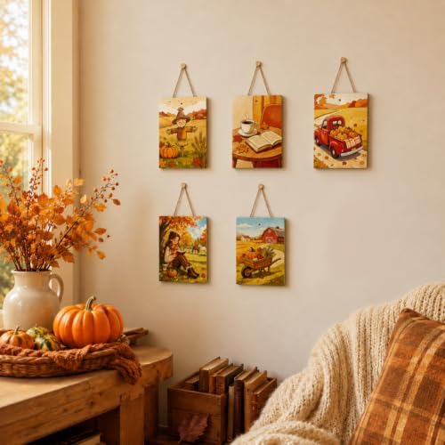 15 Pcs Unfinished Wood Crafts to Paint for Adults, 5.9x4.7 Inch Fall Paintable Wood Slices Craft Supplies with Ropes, Bulk Predrilled Wooden Ornaments for DIY Painting Craft Decor - Image 6