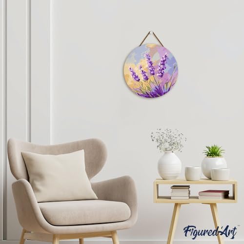 Figured'Art Paint by Numbers Kit for Adults on Wood Slice, 11.8in Diameter - Lavender - Craft Art Painting DIY Canvas - Image 4