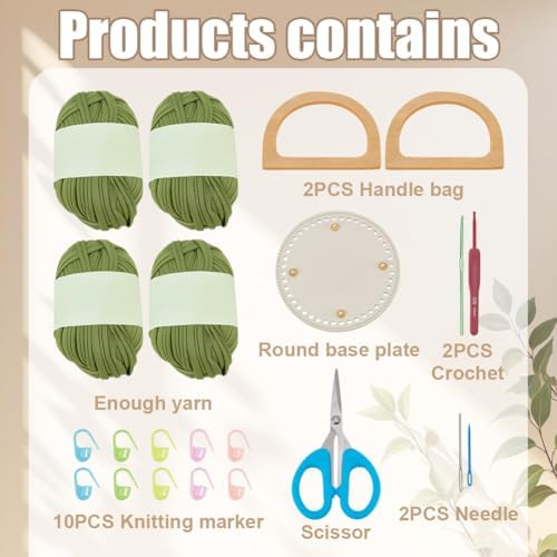 BEUNITONE Crochet Kit-Bag for Beginners, DIY Crochet Hook Kniting Kits for Adults Complete Green Tote Bag Kits with Yarn Hook Tools Supplies Set and Easy Step-by-Step Video Tutorials - Image 2
