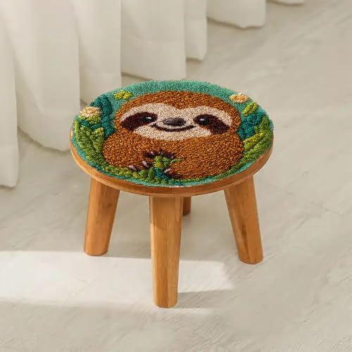 Latch Hook Rug Kit Cute Sloth with Green Color Easy for Beginners Round Shape Carpet Crochet Yarn Craft Mini Rug DIY Hook and Latch Little Tapestry for Home Decor 30x30cm-6 - Image 4