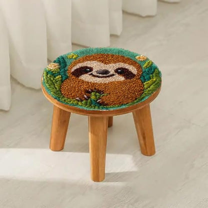 Latch Hook Rug Kit Cute Sloth with Green Color Easy for Beginners Round Shape Carpet Crochet Yarn Craft Mini Rug DIY Hook and Latch Little Tapestry for Home Decor 30x30cm-6 - Image 4