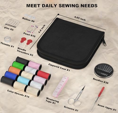 MIXCOOL Sewing Kit for Adults, Beginners, Needle and Thread Kit, Portable Sewing Supplies, Contains Thread, Scissor, Needles, Measuring Tape - Image 2