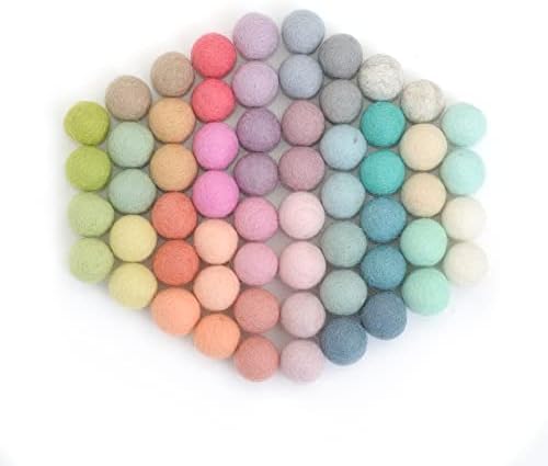 Glaciart One Felt Pom Poms, Wool Felt Balls (60 Pieces) 1.5 cm – 0.6 Inch, Handmade Felted 30 Pastel Colors (Green, Pink, Blue, Yellow and More) Bulk Small Puff for Felting and Garland by GlaciartOne