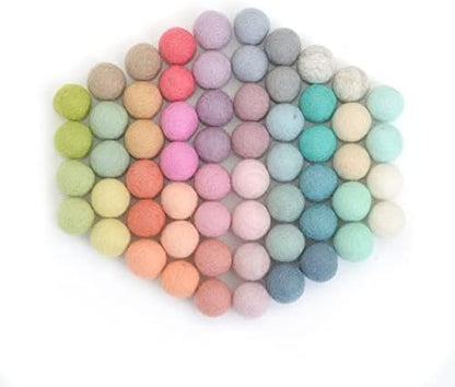Glaciart One Felt Pom Poms, Wool Felt Balls (60 Pieces) 1.5 cm – 0.6 Inch, Handmade Felted 30 Pastel Colors (Green, Pink, Blue, Yellow and More) Bulk Small Puff for Felting and Garland by GlaciartOne