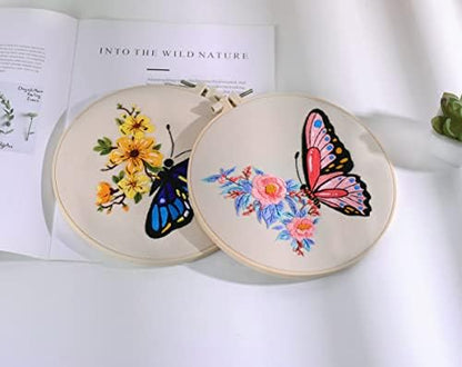 Konrisa Embroidery Starter Kits with Butterfly Flower Pattern, Stamped Cross Stitch Kits for Beginners Adults DIY Sewing Include Embroidery Hoop Embroidery Fabric Threads and Needles,Set of 2 - Image 4